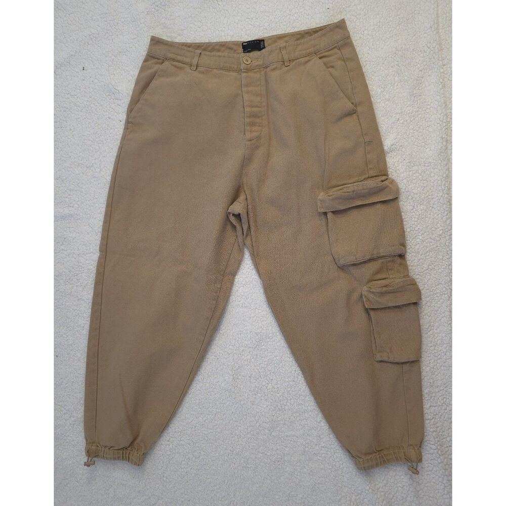 ASOS DESIGN Mens W36 L32 Cargo Pants Tan Khaki Toggle Hem Utility Streetwear